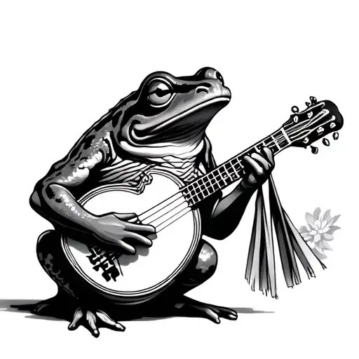 Japanese Frog playing a banjo tattoo design idea
