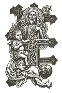 baby brother, grandma, jesus cross tattoo design idea