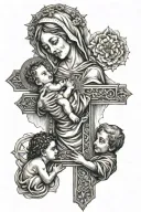 baby brother, grandma, jesus cross tattoo design idea