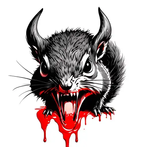 demon squirrel blood dripping mouth tattoo design idea