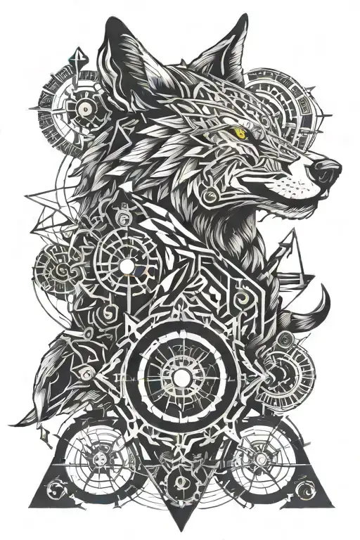 Wolf, scorpion with arrows and hourglass with compass of the four winds tattoo design idea