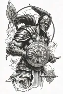 gladiator warrior with clock tattoo design idea
