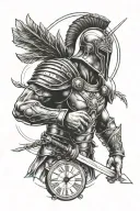 gladiator warrior with clock tattoo design idea