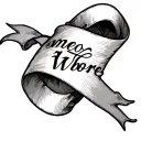 cursive text tattoo 'whore' scroll coquette ribbon tattoo design idea