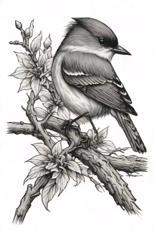 Eastern Phoebe Bird on a branch  tattoo design idea