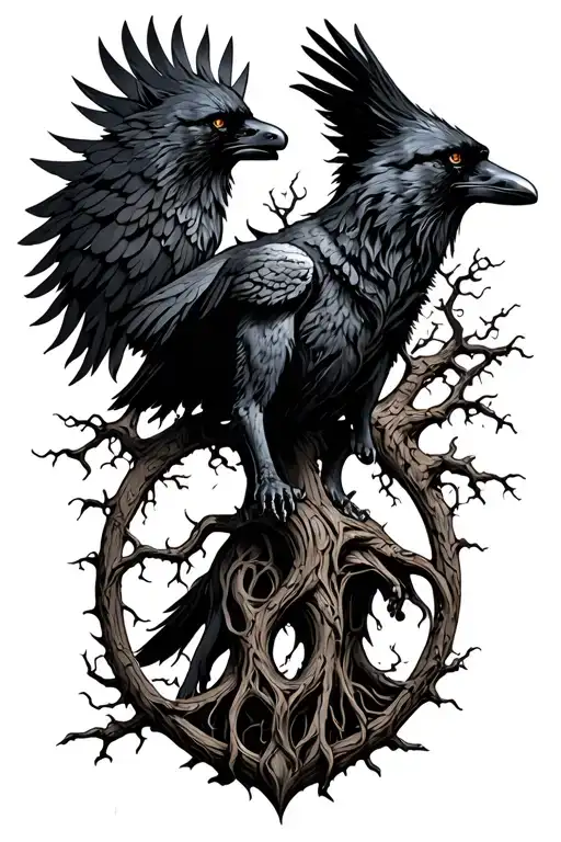 Odin ravens wolf tree of life tattoo design idea