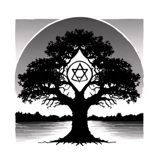 willow tree with the star of david star tattoo design idea