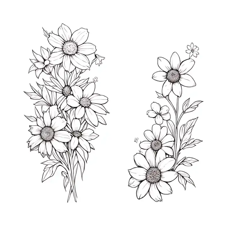 flowing vine of wildflowers, daffodils, coneflowers, black-eyed susans, and dogwoods tattoo design idea