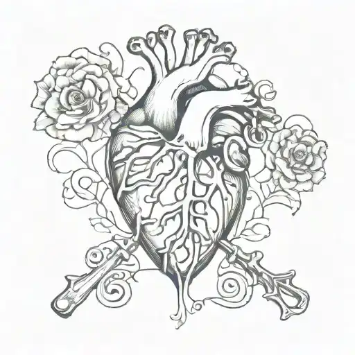skeleton key anatomical heart tattoo design idea