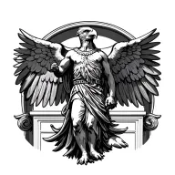 roman eagle with wings spread with roman pillar in background and also the colossuem tattoo design idea