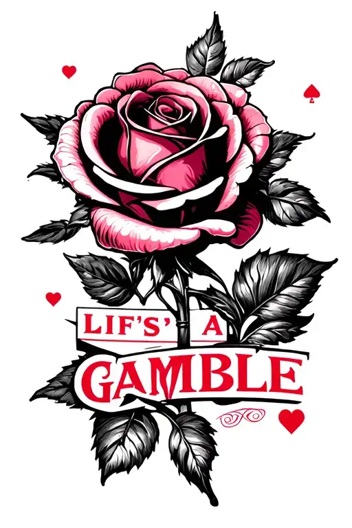 "Life's a Gamble" casino theme with 1 rose surrounded tattoo design idea