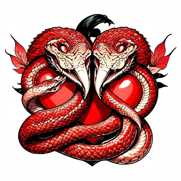 Twin Snake intertwined hearts tattoo design idea