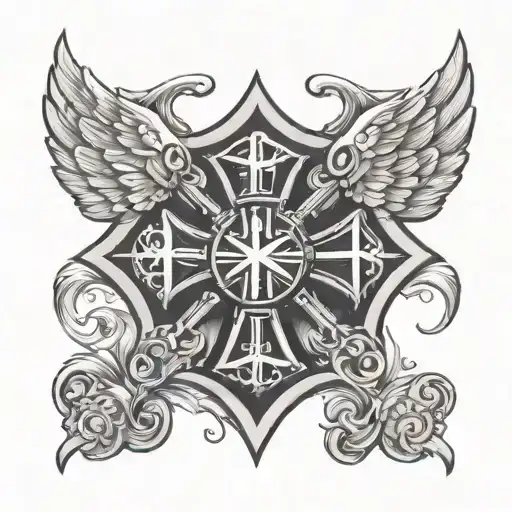 angel and Fire Department Maltese cross surrounded tattoo design idea