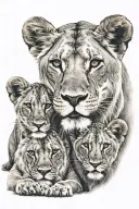 Lioness with 2 cubs face only blue eyes tattoo design idea