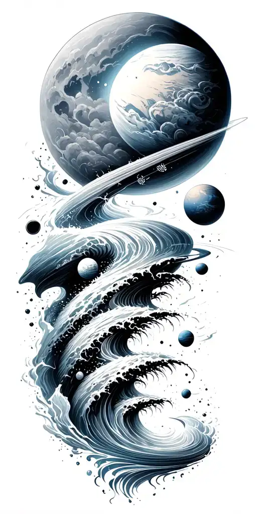 space vs the ocean merging tattoo design idea