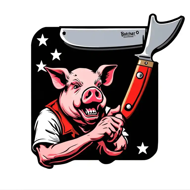 Butcher Knife With Pig On It holds old tattoo design idea