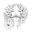 medusa tattoo with mouth covered and lilly flowers tattoo design idea