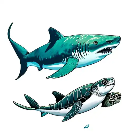 whale shark, hammerhead shark, silver tip shark, manta ray, beluga whale, and a green sea turtle  tattoo design idea
