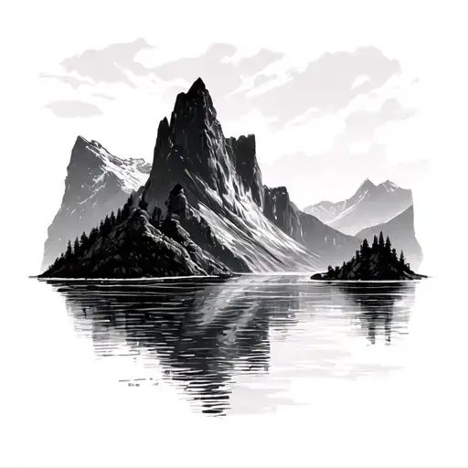 Norwegian fjords landscape small tattoo design idea
