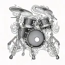 drum set with fire flames tattoo design idea