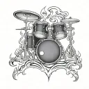 drum set with fire flames tattoo design idea