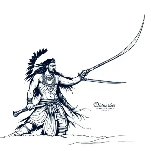 an indian warrior wielding tattoo design idea