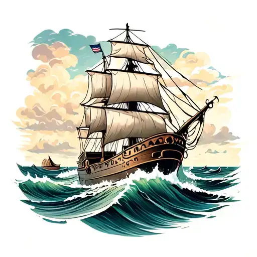 A ship on a turbulent sea, grounded by a family's love by anchor  tattoo design idea