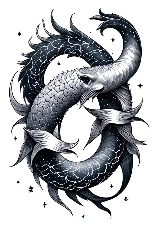 Taurus, Leo, Pisces, Virgo constellation intertwined tattoo design idea