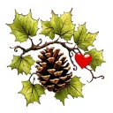 pinecone with vine and heart tattoo design idea