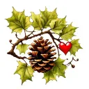 pinecone with vine and heart tattoo design idea