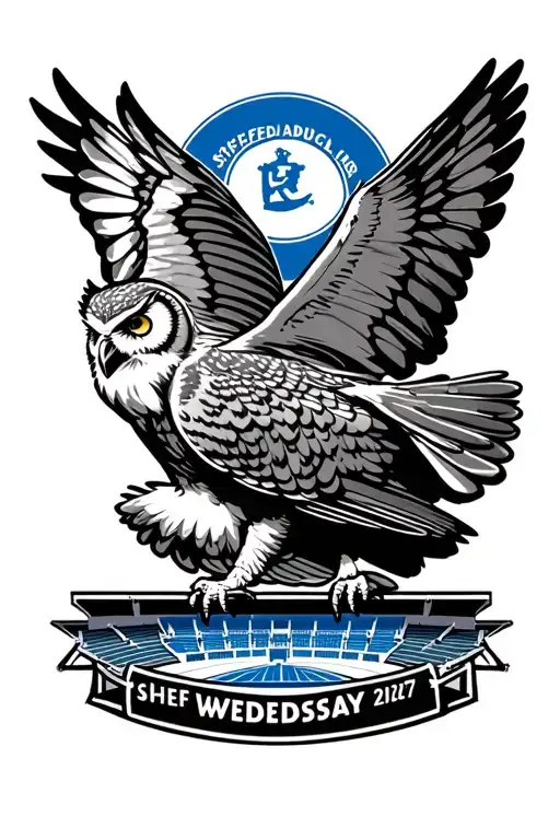 owl flying over Sheffield Wednesday stadium tattoo design idea