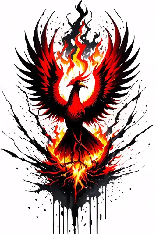 Phoenix rising from the ashes with flames and lightning  tattoo design idea