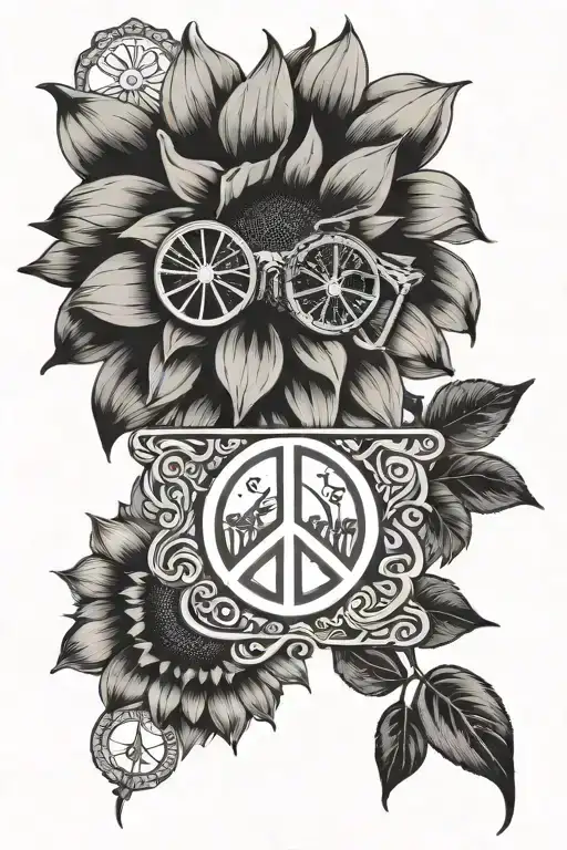 sunflowers and peace signs with a bible quote tattoo design idea