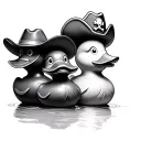 three rubber ducks, one with a cowboy hat, one with a construction hat, one with a pirate hat tattoo design idea