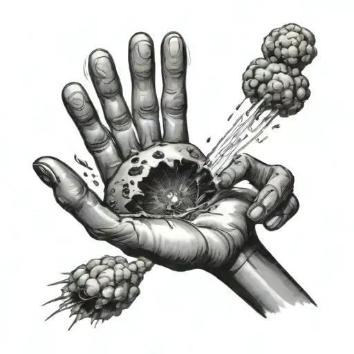 Atomic bomb exploding from the palm of a hand. Very low detail for a flash tattoo tattoo design idea