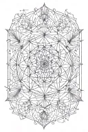A geometric pattern incorporating dandelions and the flower of life, golden compass tattoo design idea