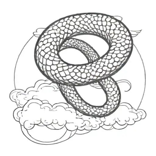 Ouroboros snake eating itself with clouds surrounding tattoo design idea
