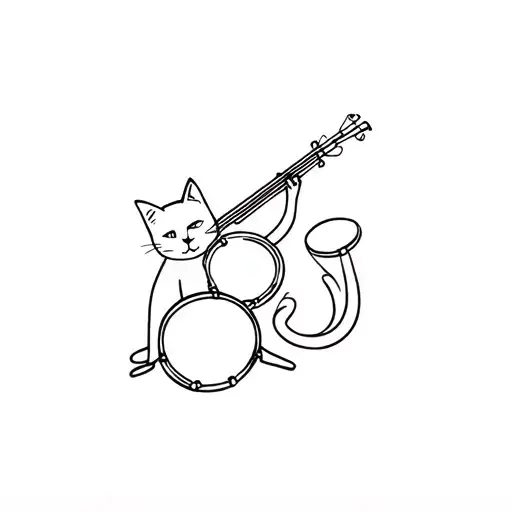 jazz music, cat, drumsticks, percussion, family, love tattoo design idea