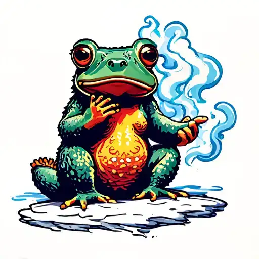 trippy, bear smoking, frog touching heaven tattoo design idea