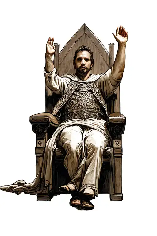 Tattoos sketch of the film Kingdom of Heaven by King Edward Norton sitting on his throne with his hand in the air tattoo design idea
