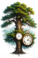 Half Dead half alive tree with half compas and half clock in the tree tattoo design idea