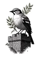 lark holding an olive branch sitting on castle tattoo design idea