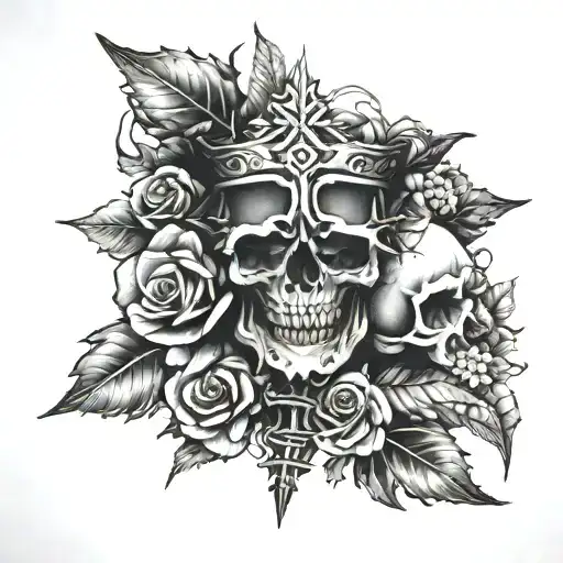thorn crown around knee roses and crosses and christian tattoo tattoo design idea
