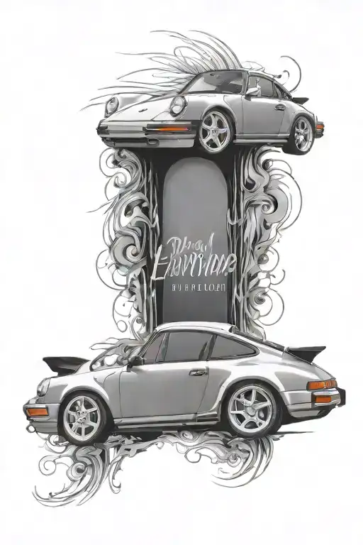Porsche 964 turbo realistic side profile tattoo design idea