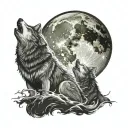 two wolves howling at the moon tattoo design idea