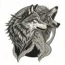 two wolves howling at the moon tattoo design idea