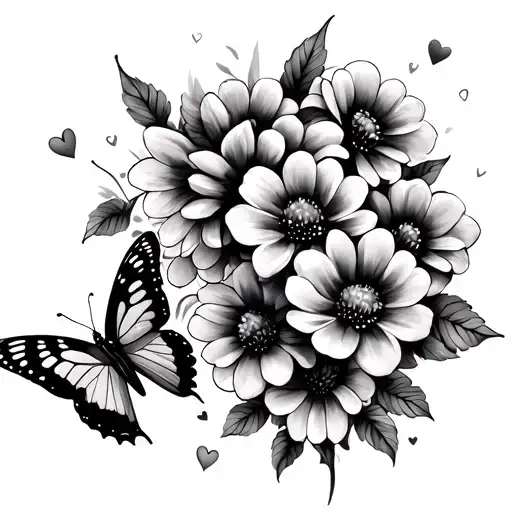 Grandmas love always with us through a butterfly and flowers. flowers symbolize the siblings & the butterfly is grandma tattoo design idea