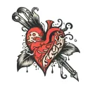 "serial heartbreaker" in red ink with a broken heart beside it tattoo design idea
