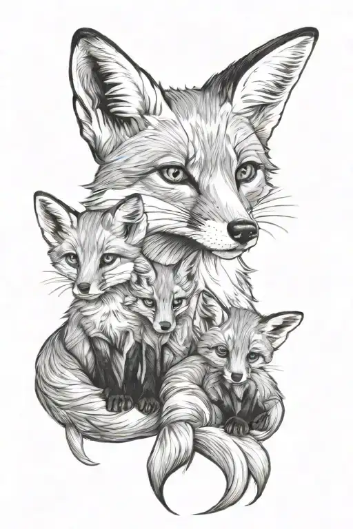 fox mother guiding babies tattoo design idea