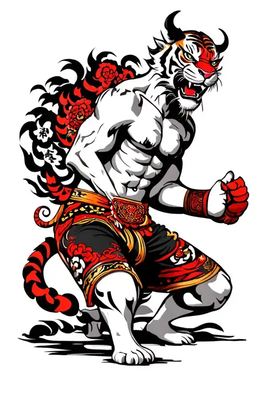 muay thai tiger kneeing demon tattoo design idea